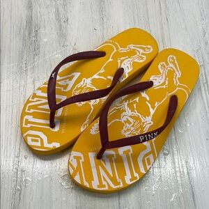 Victoria's Secret PINK Yellow/Maroon Tiger Flip Flops Sz S